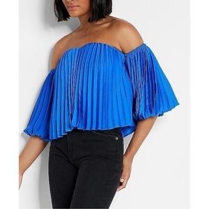 Express Off The Shoulder Pleated Balloon Sleeve Top Color Royal Blue Size M